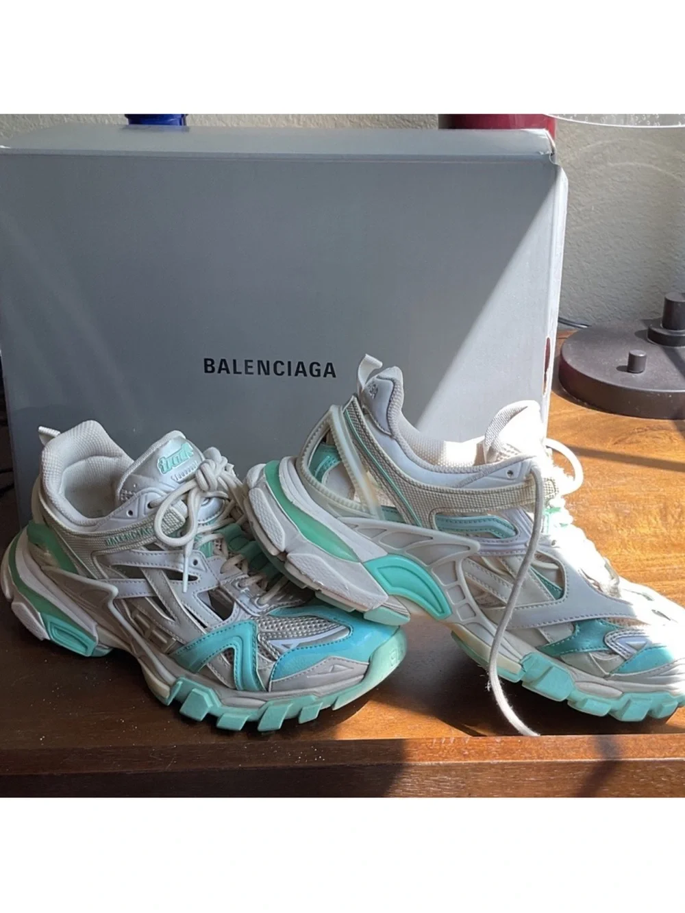 Balenciaga Women's White & Mint Track Sneaker